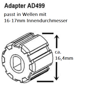 Akkumotor Rohrmotor Adapter 16 17 18 mm Rundwelle